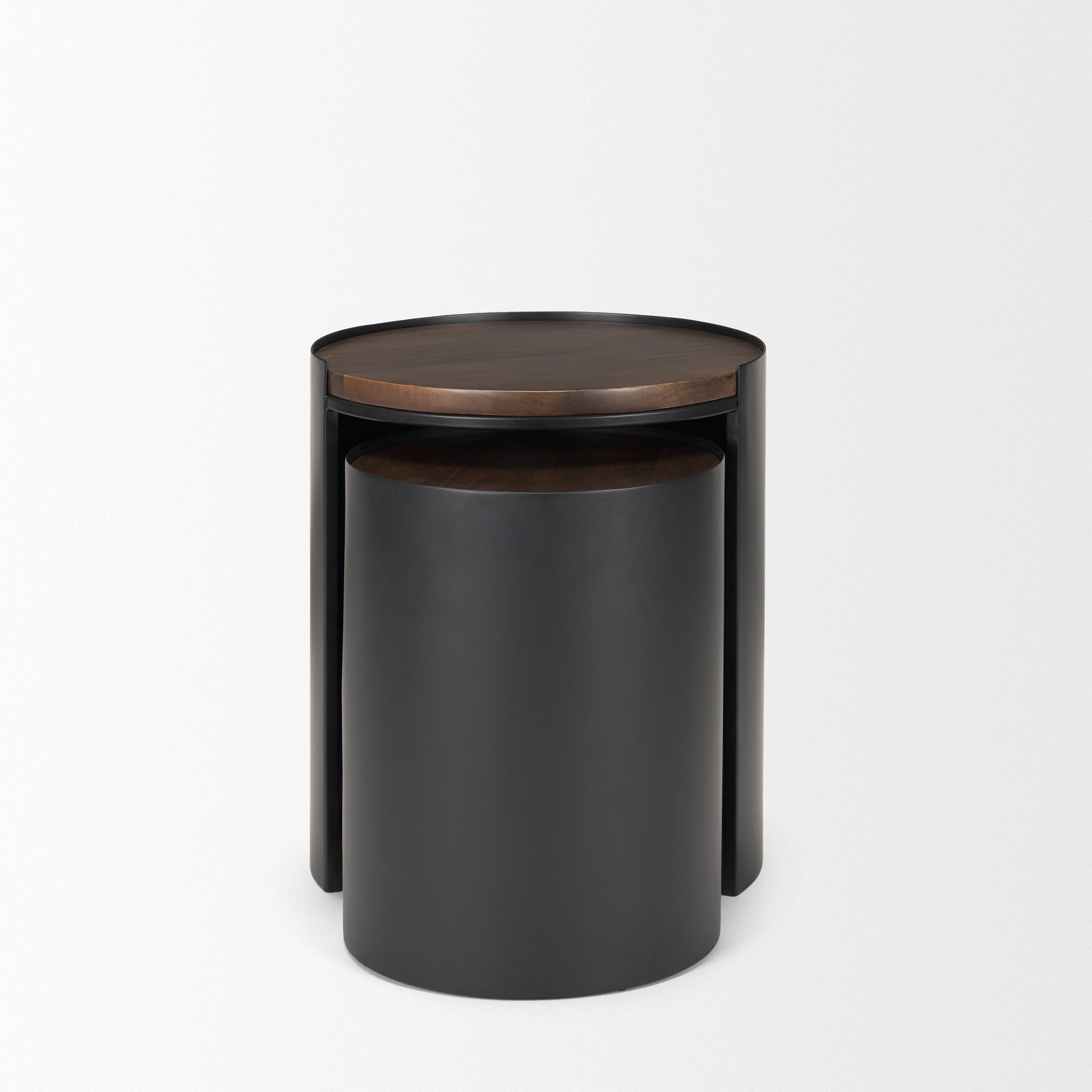 Varden Matte Black Metal with Dark Brown Wood Top Nesting Accent Tables large image 