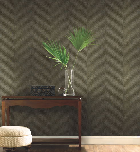 Palm Chevron Black & Gold Wallpaper