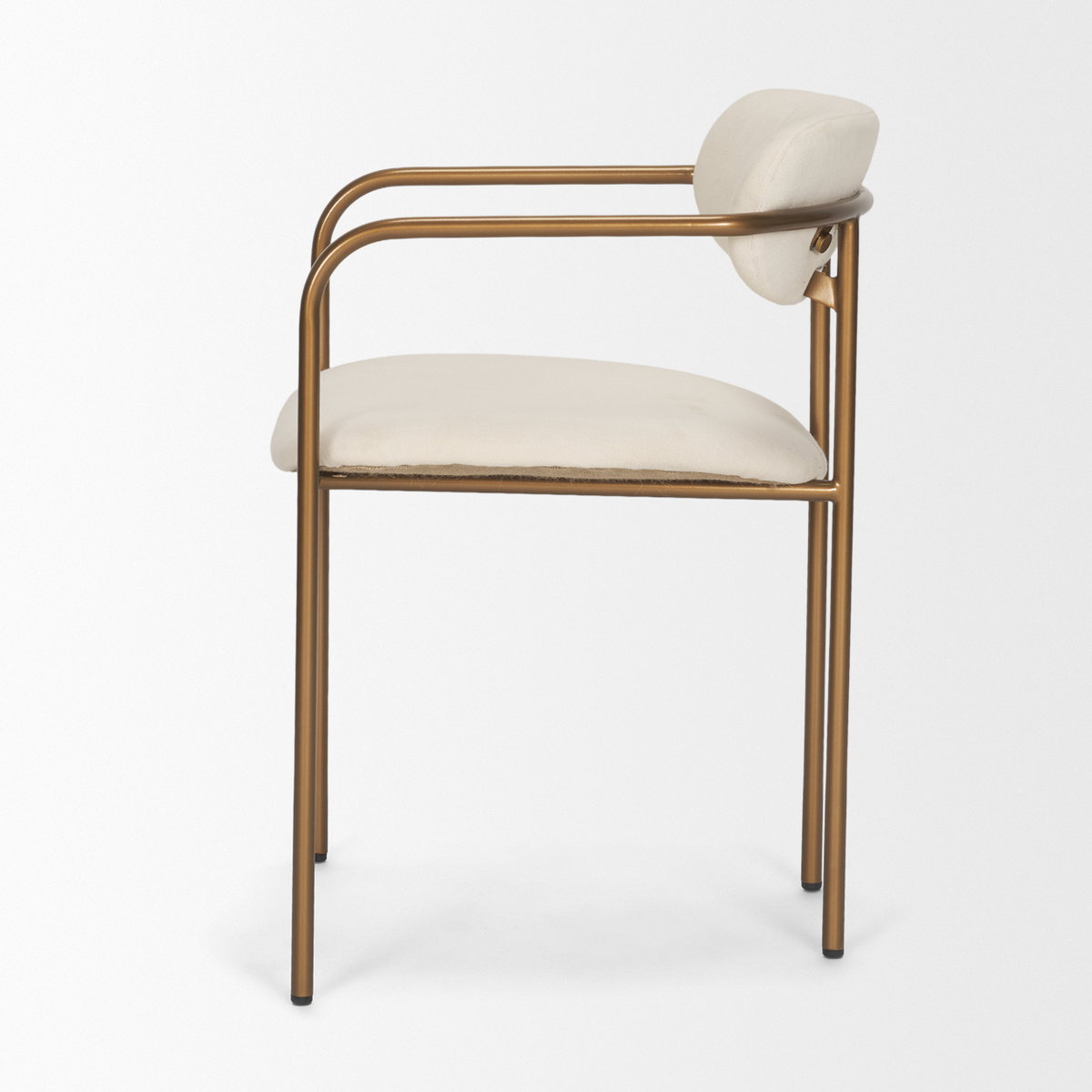 Parker Curved Back Dining Arm Chair | Cream Fabric with Gold Metal, Dining Chair by Mercana, 21.5" length x 21.1" width x 29" height View 8