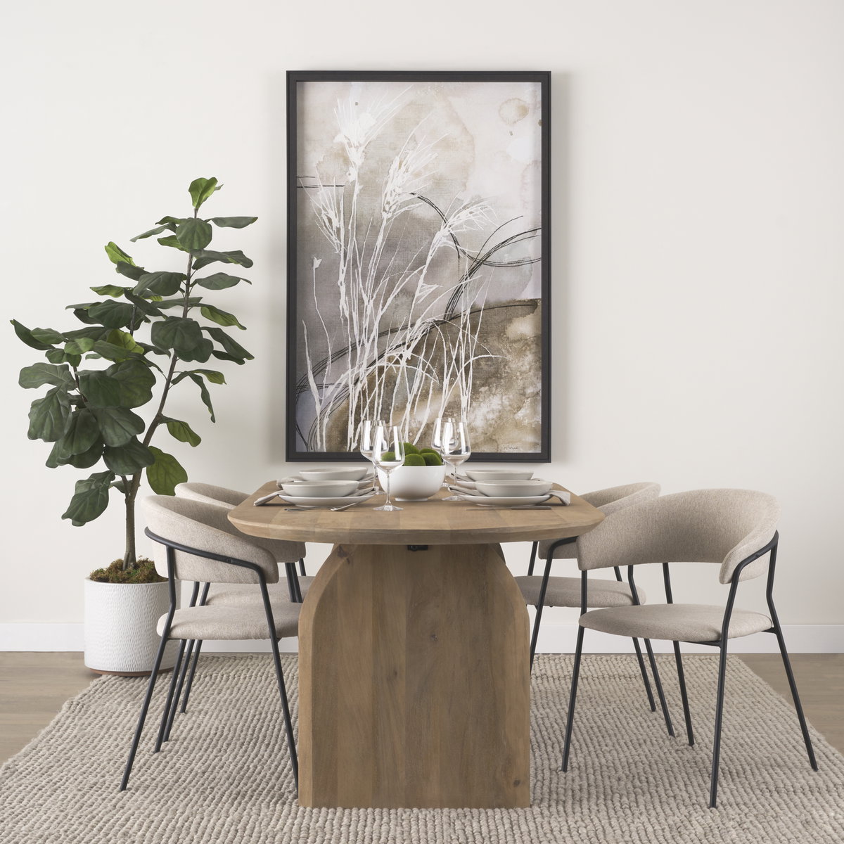 Carolyn Contoured Back Dining Side Chair | Oatmeal Fabric with Metal, Dining Chair by Mercana, 20.5" length x 23.75" width x 31" height View 2