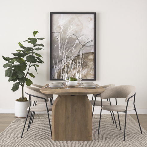 Carolyn Contoured Back Dining Side Chair | Oatmeal Fabric with Metal