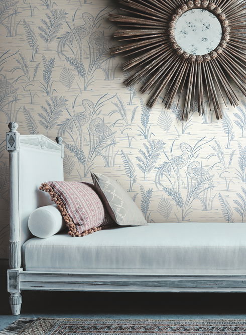 Fernwater Cranes Blue Wallpaper