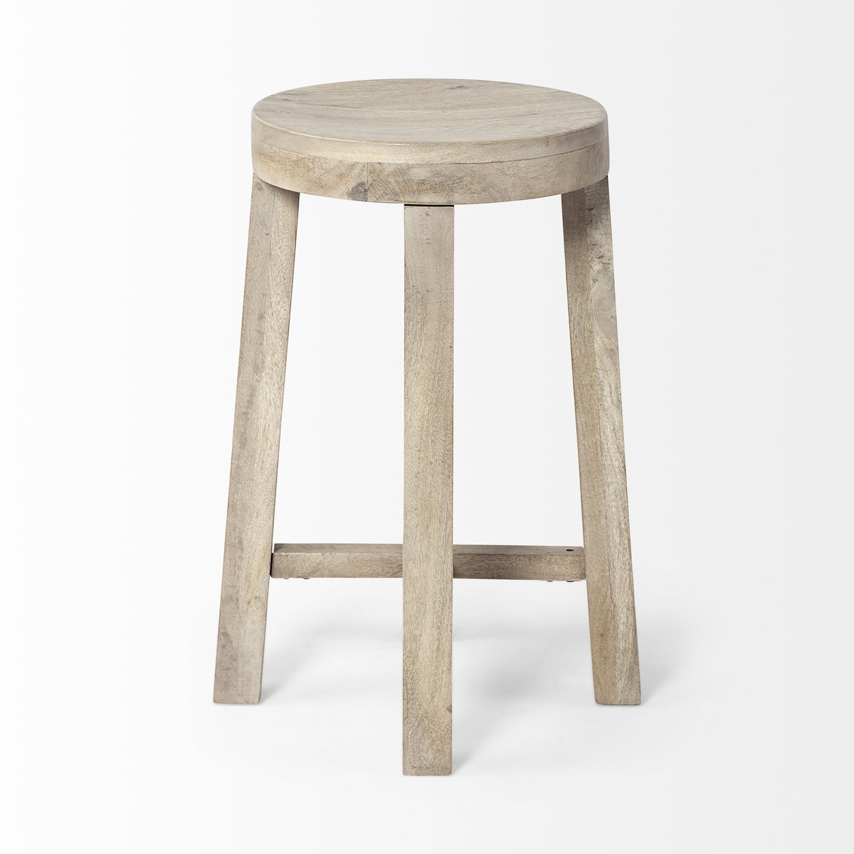 Brahma Backless 26in Seat Counter Stool | White Washed Wood, Counter & Bar Stool by Mercana, 14.5" length x 14.5" width x 26" height View 7