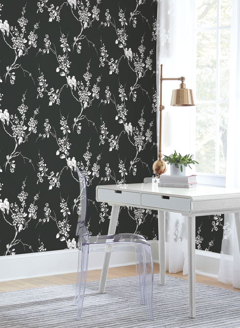 Imperial Blossoms Branch Black & White Wallpaper