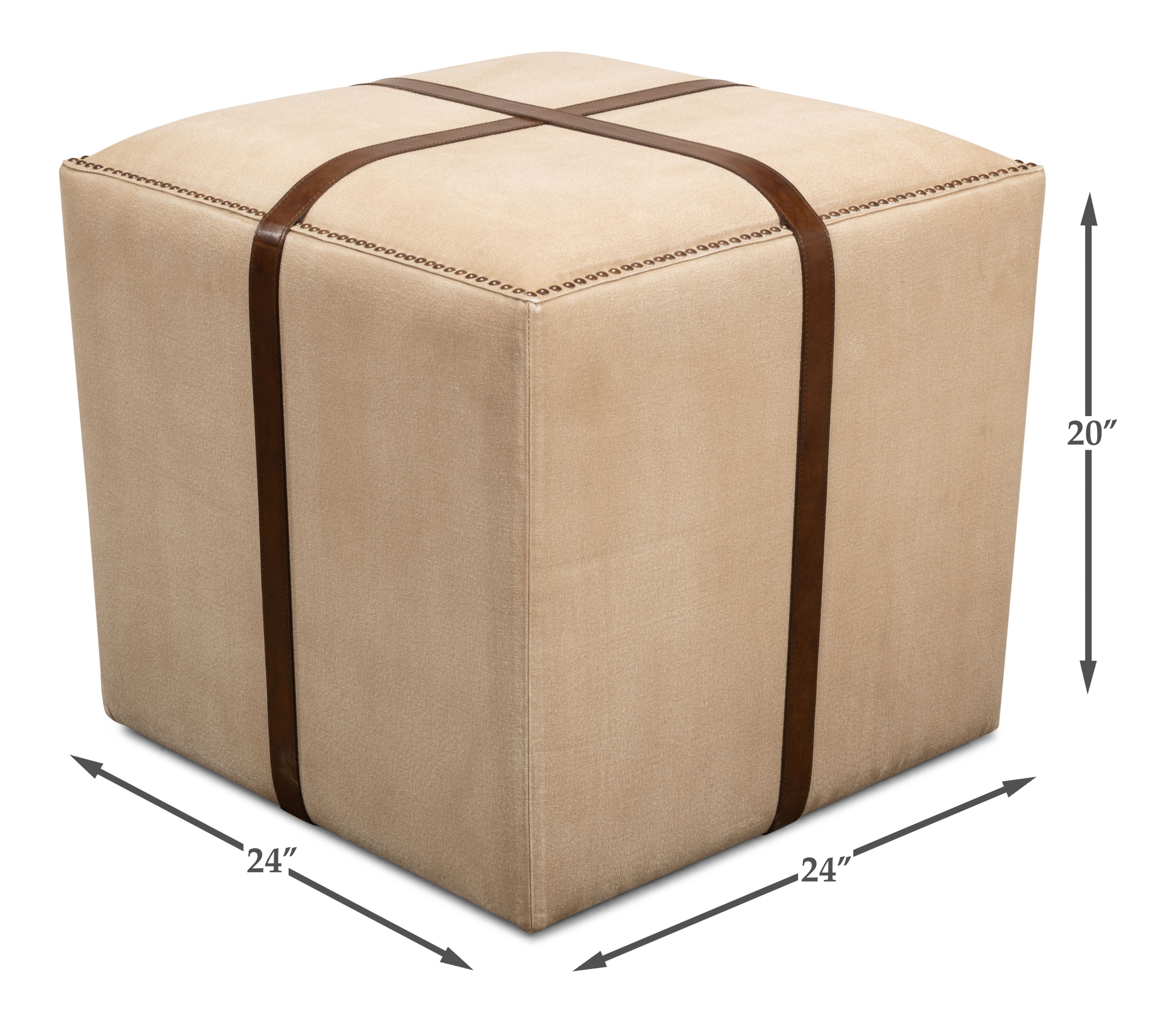 Strap Canvas & Leather Stool, Seating by Sarreid, 24" length x 24" width x 20" height View 9