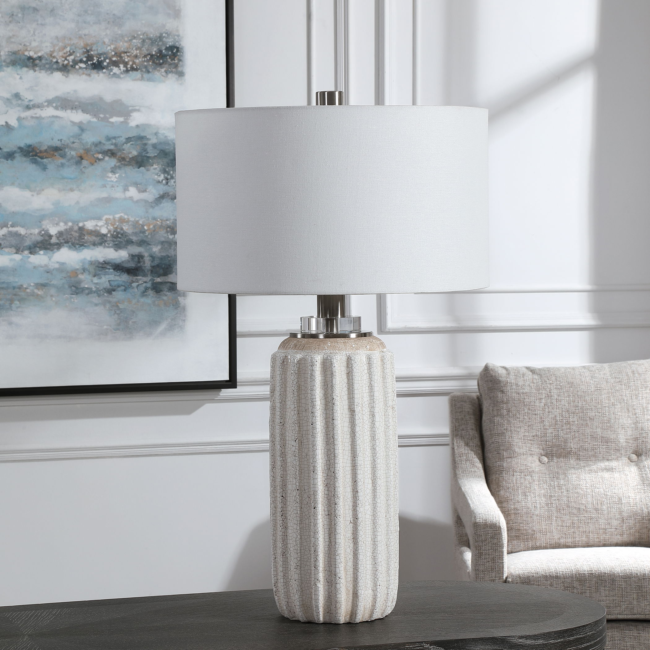 Azariah White Crackle Table Lamp large image 