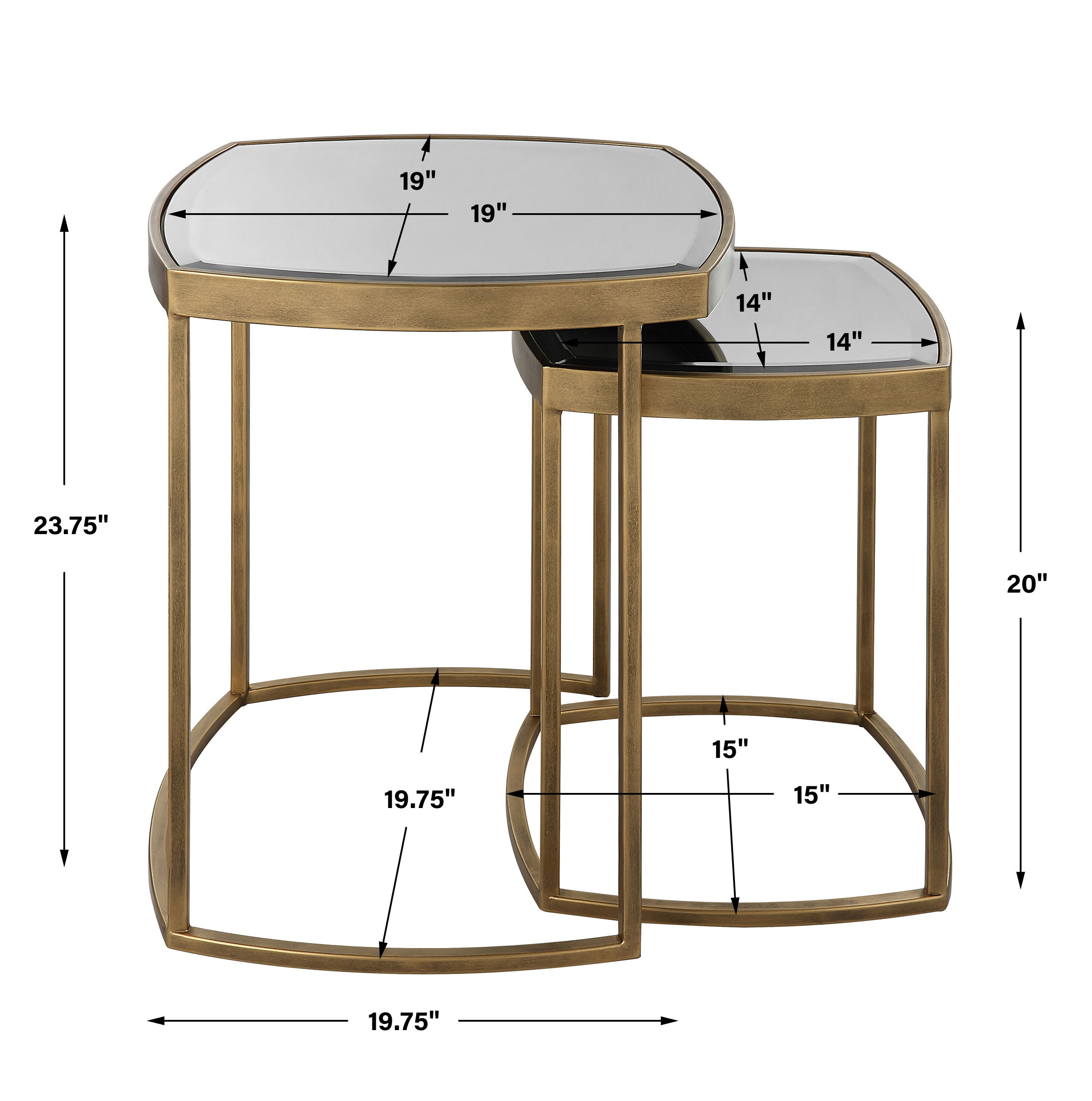 Vista Gold Nesting Tables Set Of 2, Furniture by Uttermost, 19.75" width x 23.75" height x 19.75" depth View 3