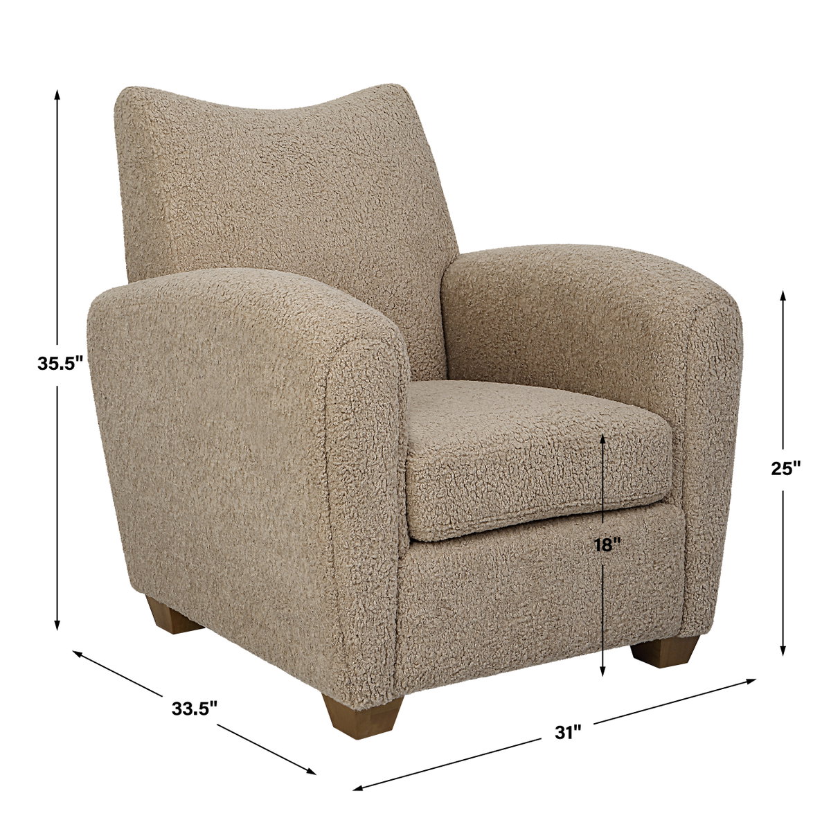 Teddy Latte Accent Chair, by Uttermost, 32" width x 35" height x 34" depth View 3