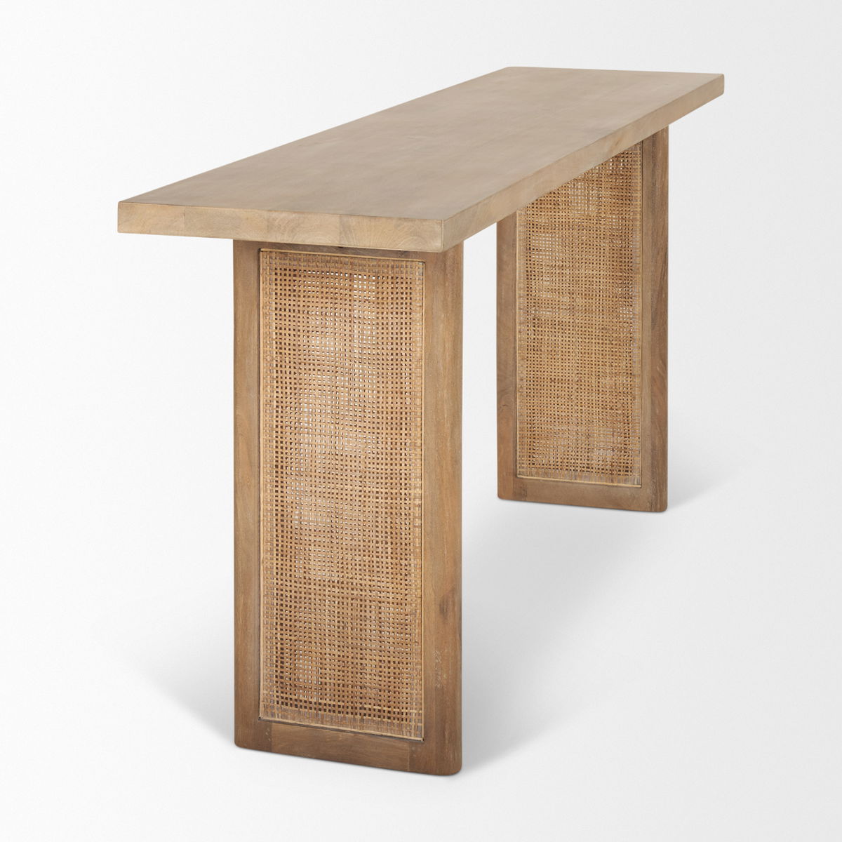 Grier 65' Light Brown Solid Wood with Cane Console Table, by Mercana, 65" length x 16" width x 29" height View 6