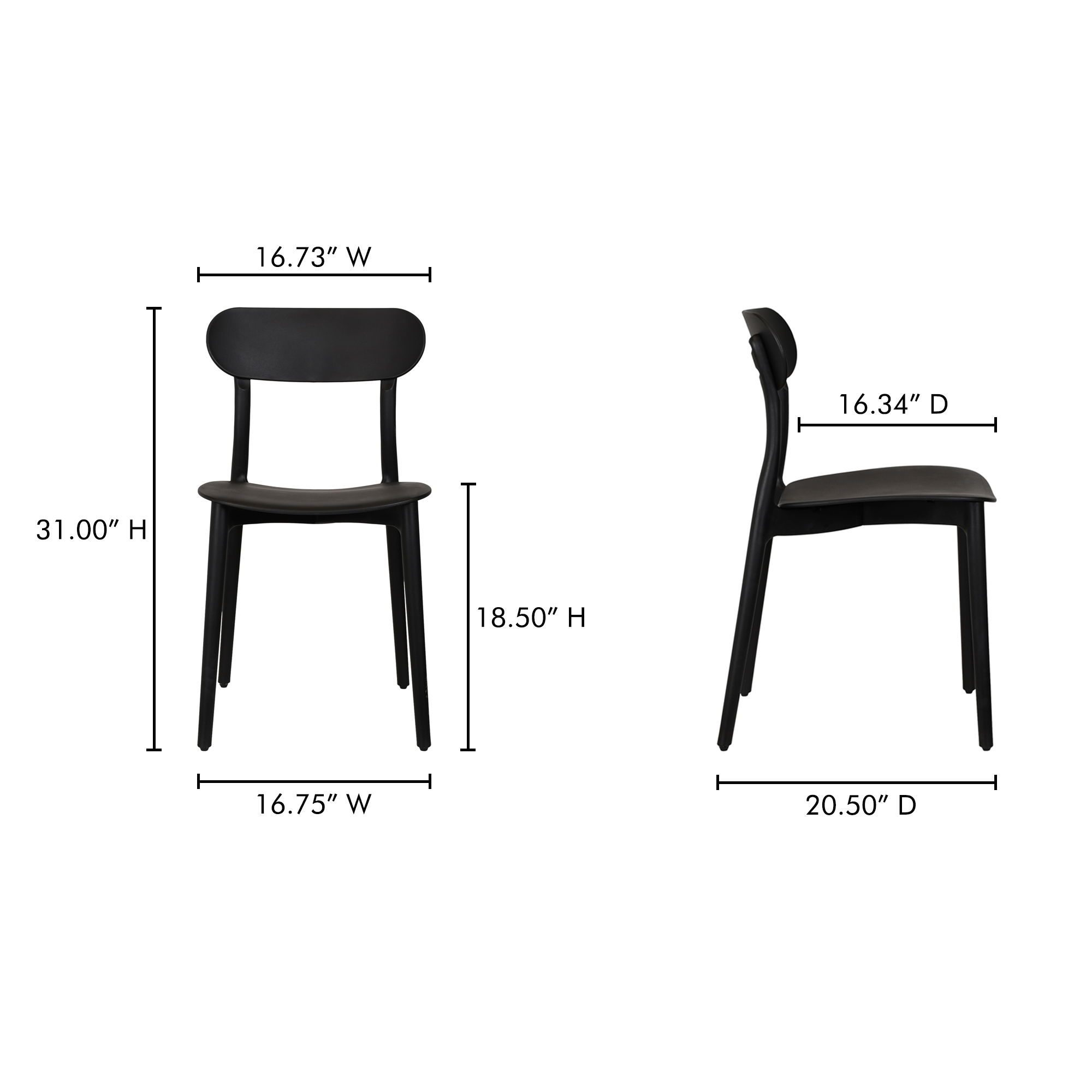 Kent Outdoor Dining Chair Black - Set Of Two, by Moe's Home, 16.75" width x 31" height x 20.5" depth View 9