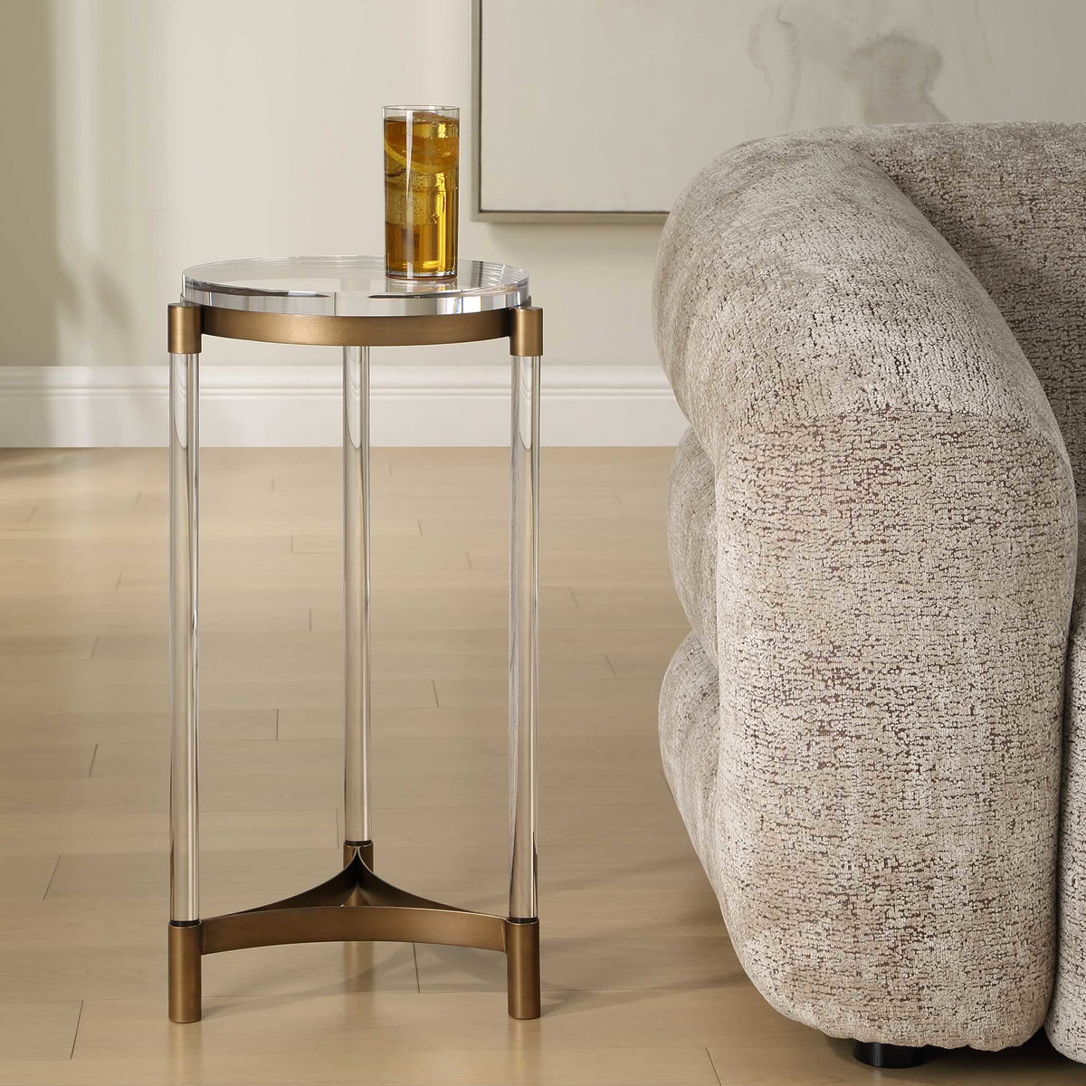 Pereira Round Acrylic Accent Table, Side & End Table by Uttermost, 13.12" width x 24.87" height x 13.12" depth View 2