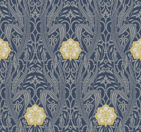 Gatsby Damask Navy Wallpaper
