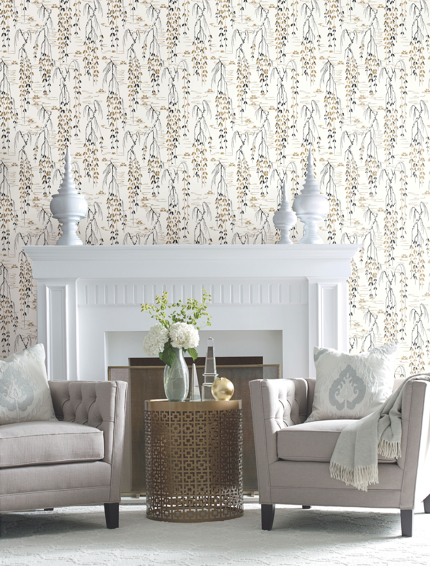 Willow Branches White & Black Wallpaper, by York Wall, 27' length x 2'3" width x 0.02" depth View 3