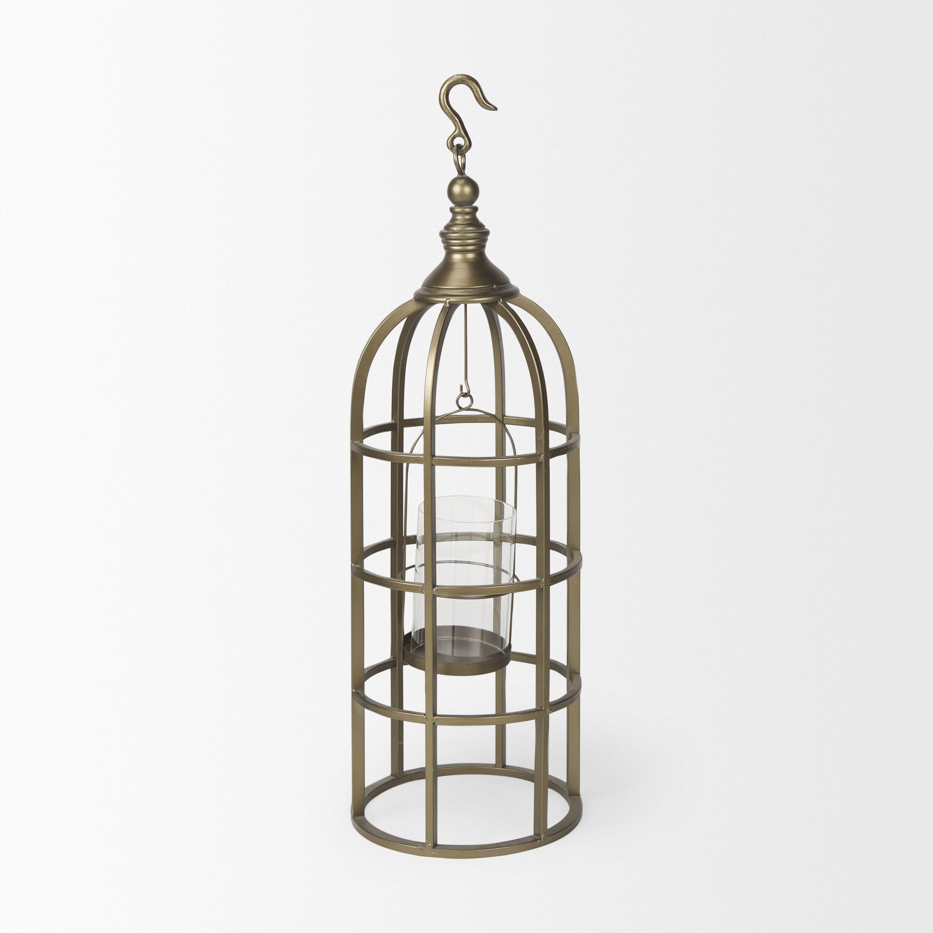Gerson II Small Cage-Style Gold Metal Candle Holder Lantern large image 