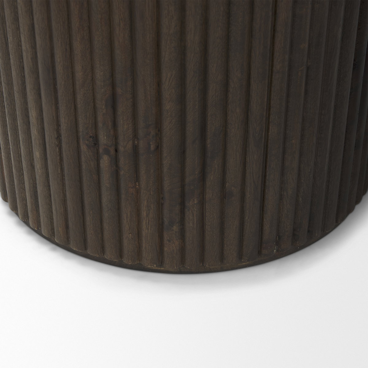 Terra 18L x 18W x 22H Dark Brown Wood Fluted Round Side Table, Side & End Table by Mercana, 18" length x 18" width x 22" height View 11