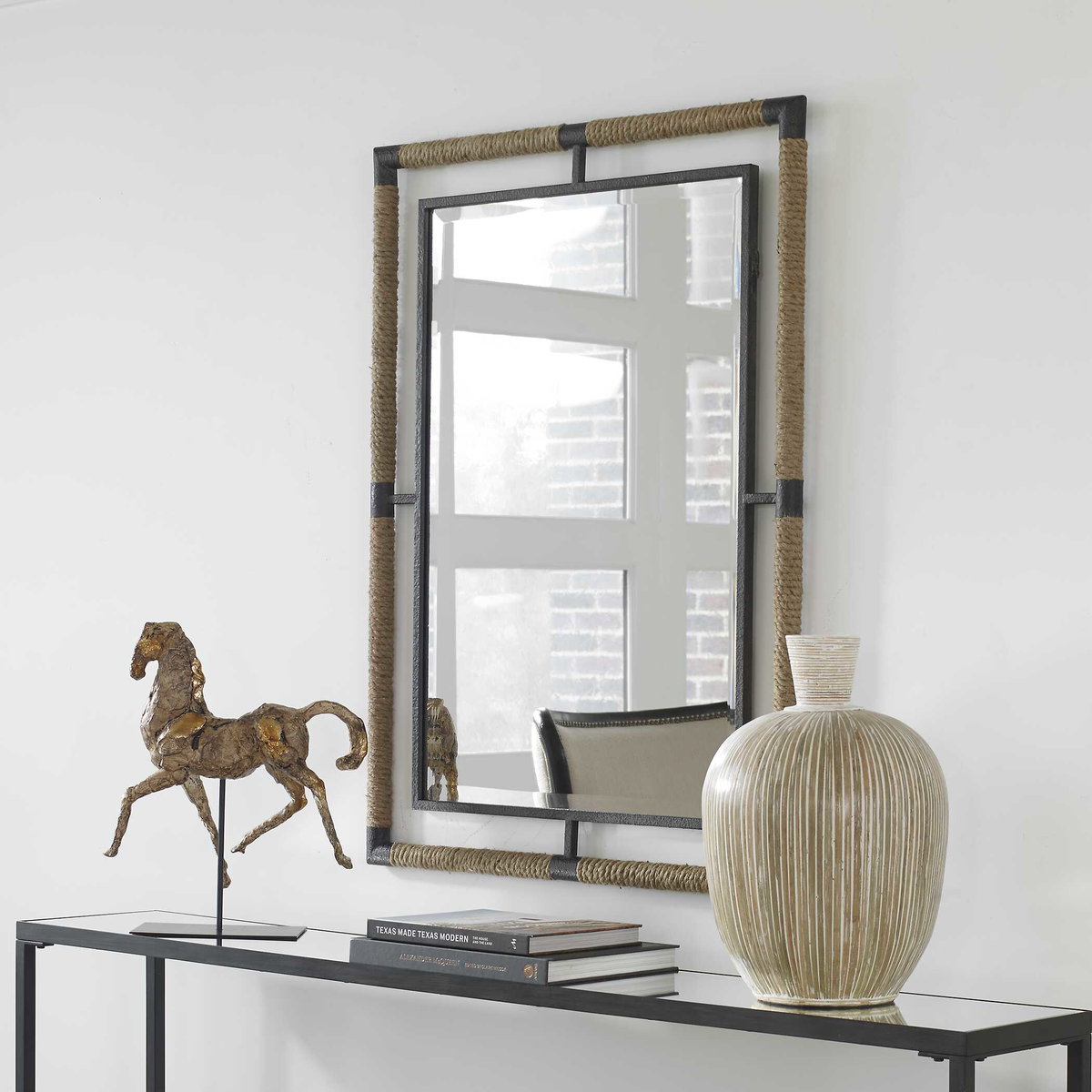 Melville Iron & Rope Mirror, by Uttermost, 2'4" width x 3'2" height x 1.5" depth View 4