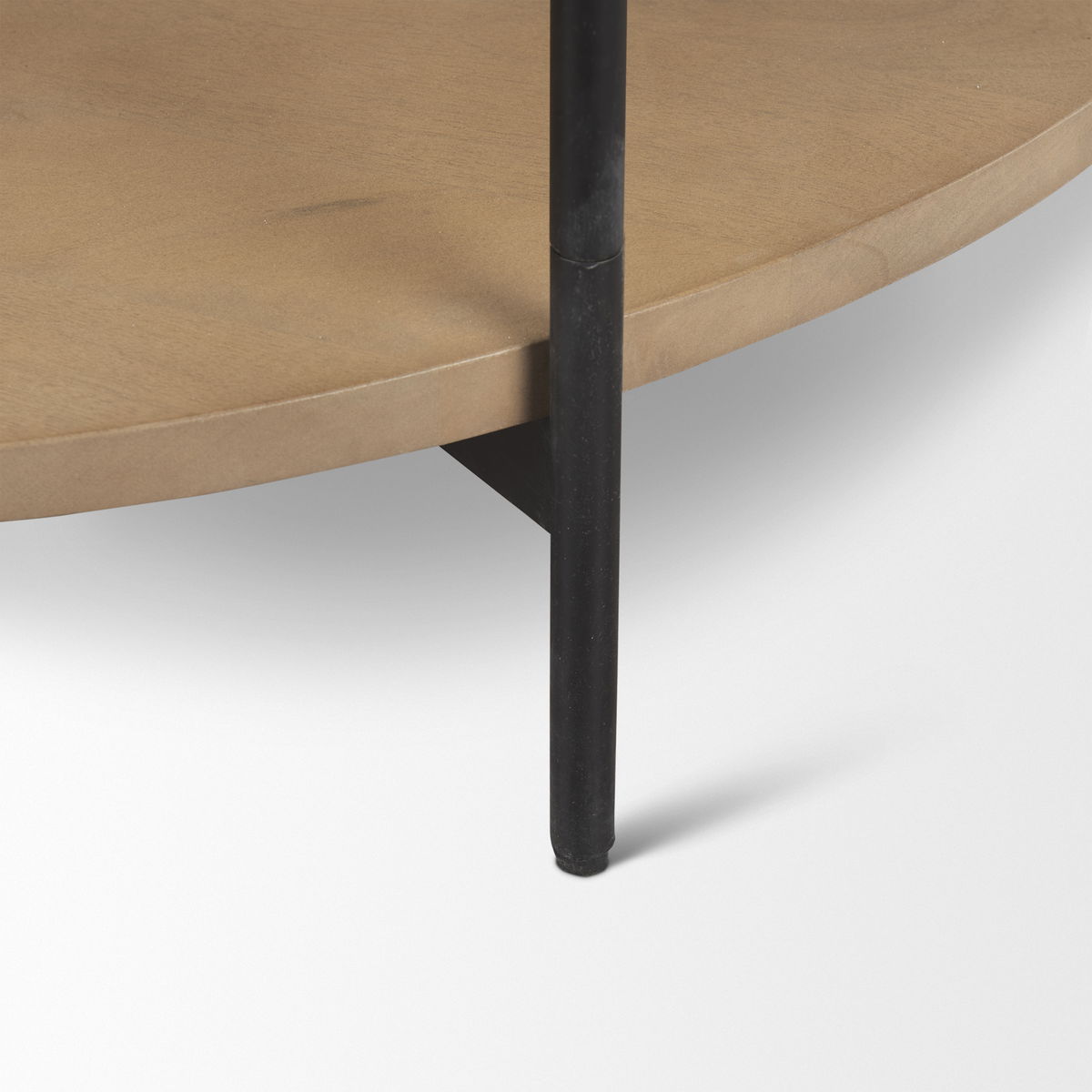 Larkin Marble Top with Brown Wood Shelf Round Coffee Table, by Mercana, 42" length x 42" width x 16" height View 7