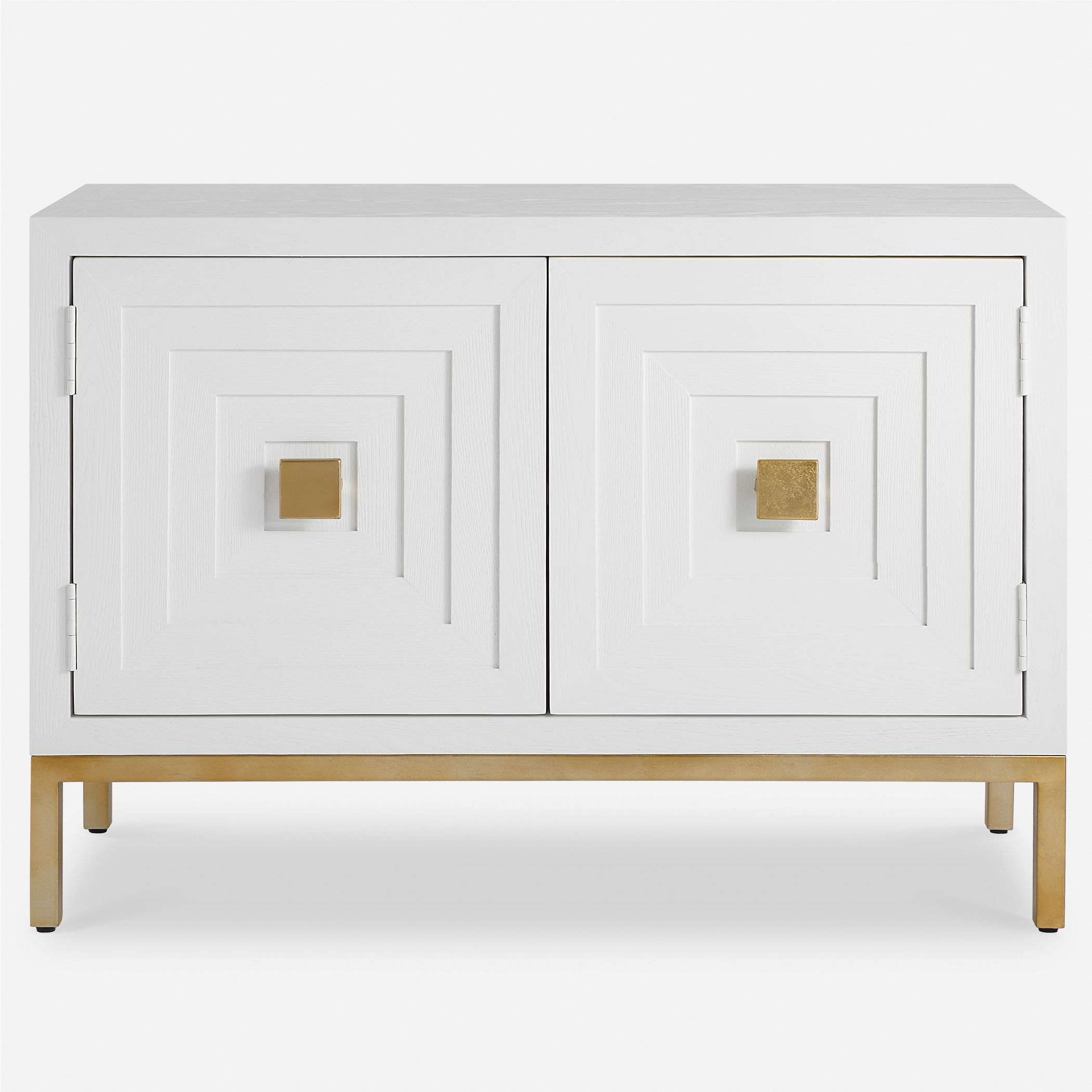 Aiken White 2 Door Cabinet, Furniture by Uttermost, 43.25" width x 31.12" height x 16" depth View 1