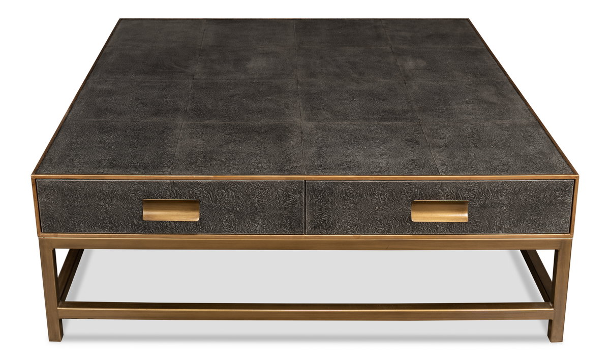 Gideon Shagreen Sq.Coffee Table Ant.Grey, by Sarreid, 4' length x 4' width x 1'5" height View 9