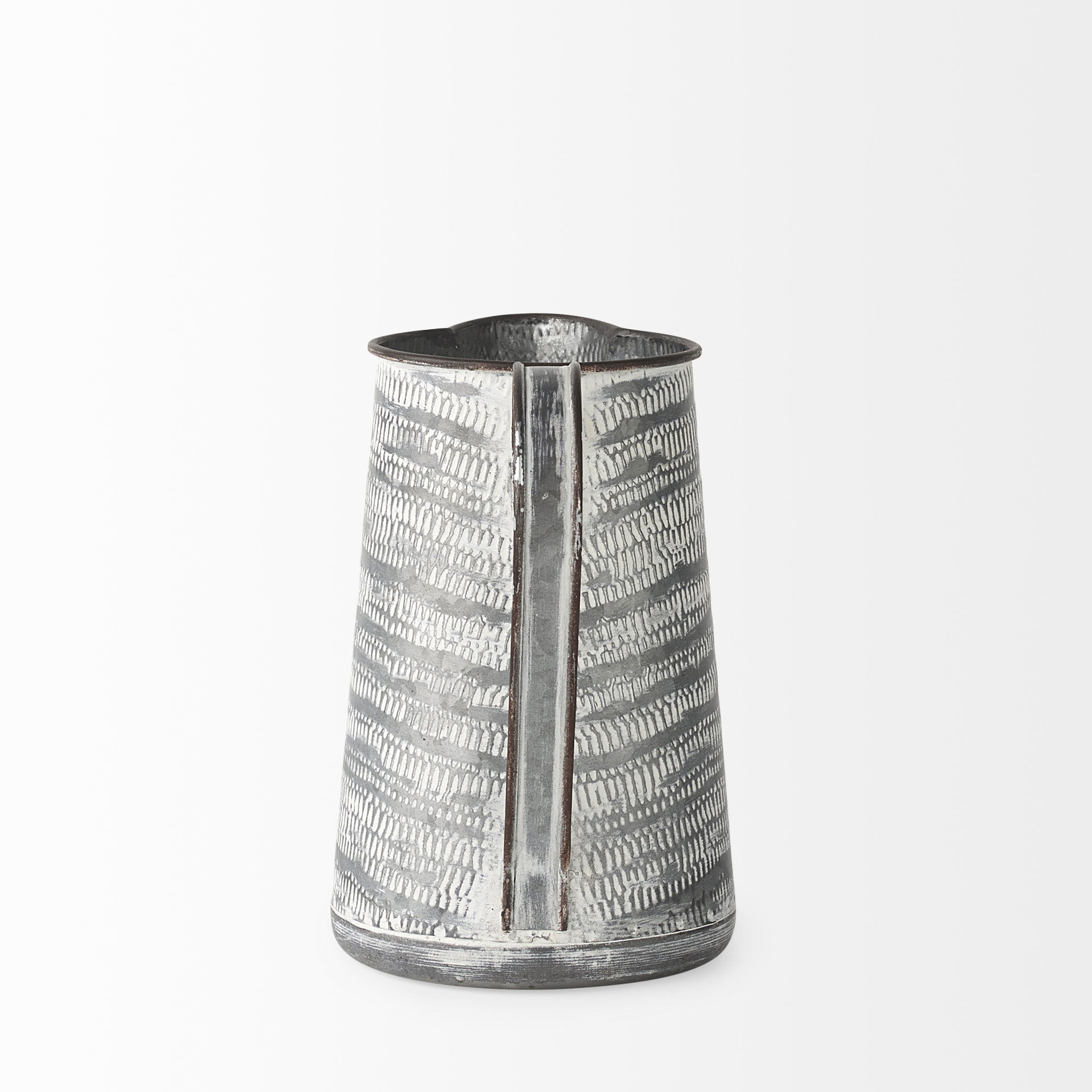 Serena I 8H Small Gray/White Textured Metal Jug, Decorative Jar by Mercana, 8" length x 5.1" width x 7.8" height View 4