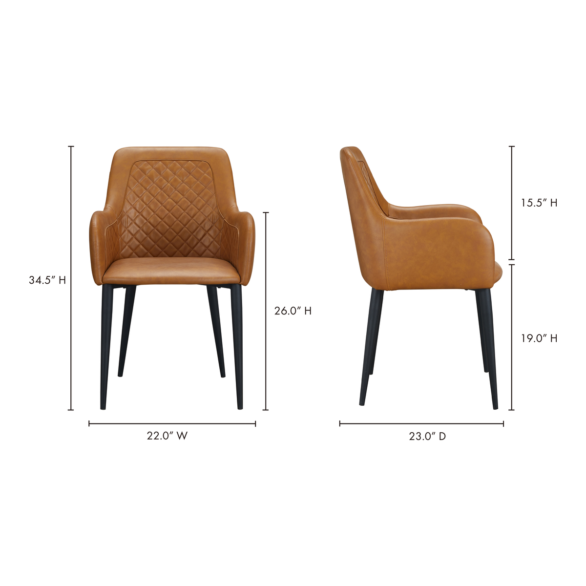 Cantata Dining Chair Tawny Vegan Leather - Set Of Two, by Moe's Home, 22" width x 34.6" height x 23" depth View 12