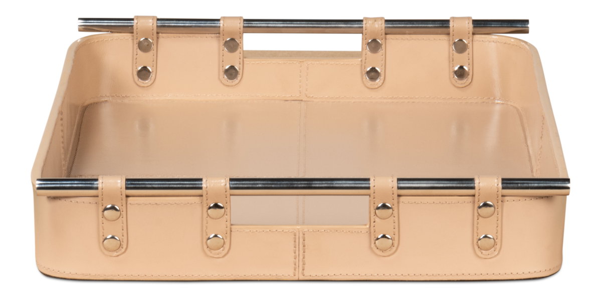 Safari Leather Tray  Mushroom, by Sarreid, 1'3" length x 1'7" width x 2" height View 10
