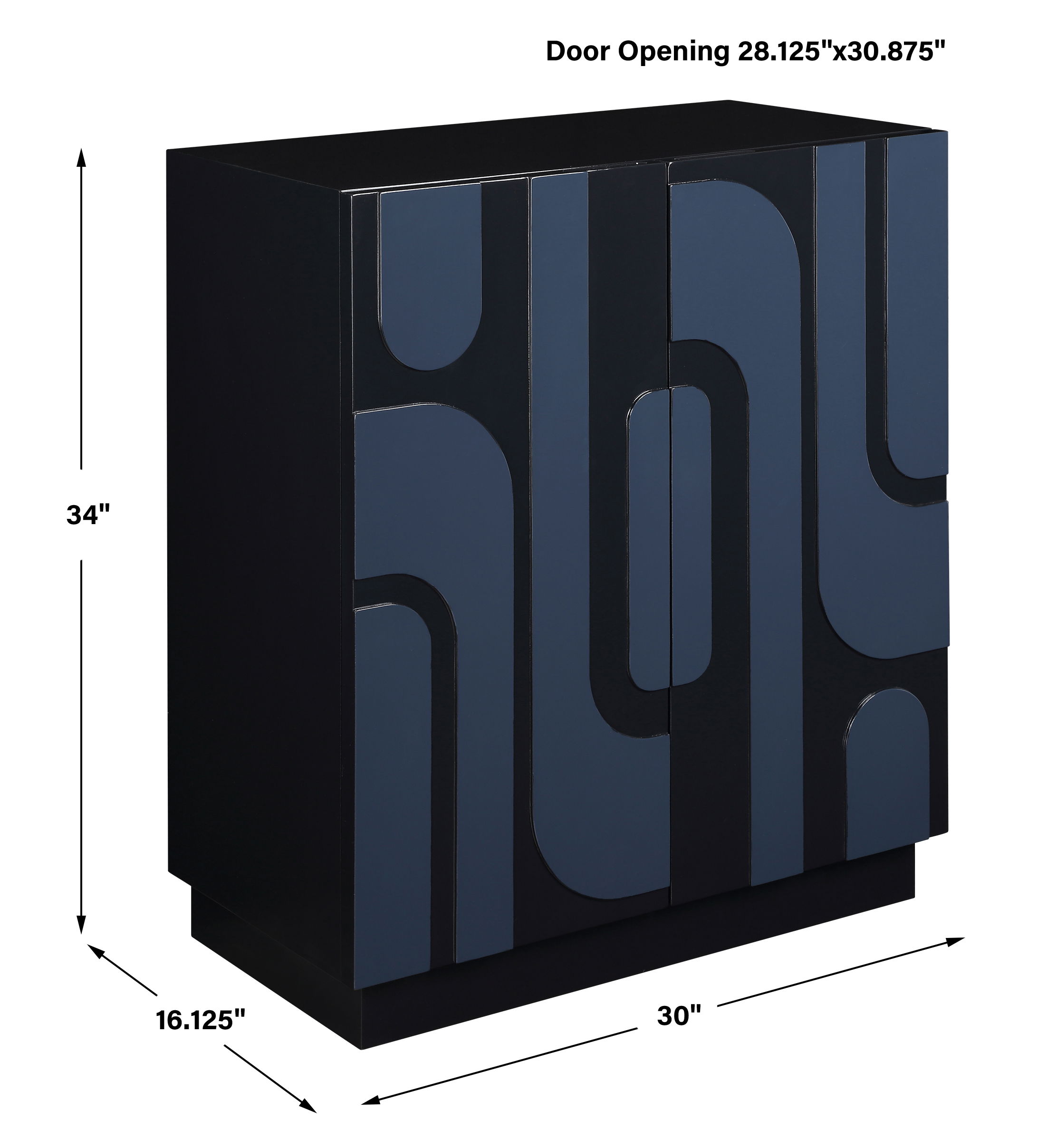 Valeria 2 Door Glossy Blue Cabinet, Furniture by Uttermost, 30" width x 34" height x 16.12" depth View 3