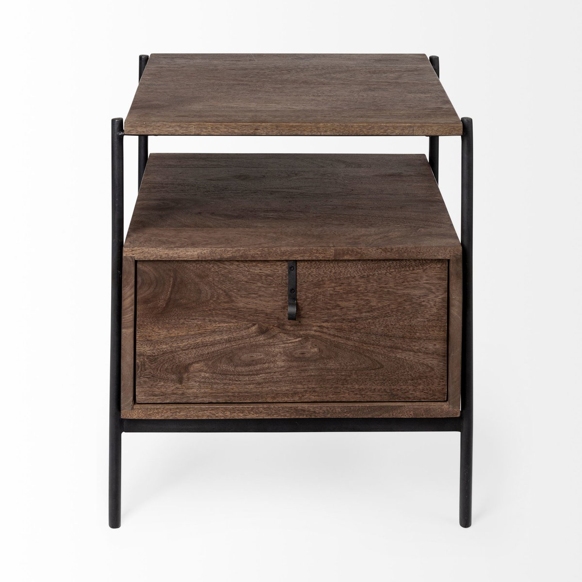 Glenn I 20L x 21W x 24H Dark Brown Wood with Black Iron Frame Square End/Side Table, Side & End Table by Mercana, 20" length x 21" width x 24" height View 6