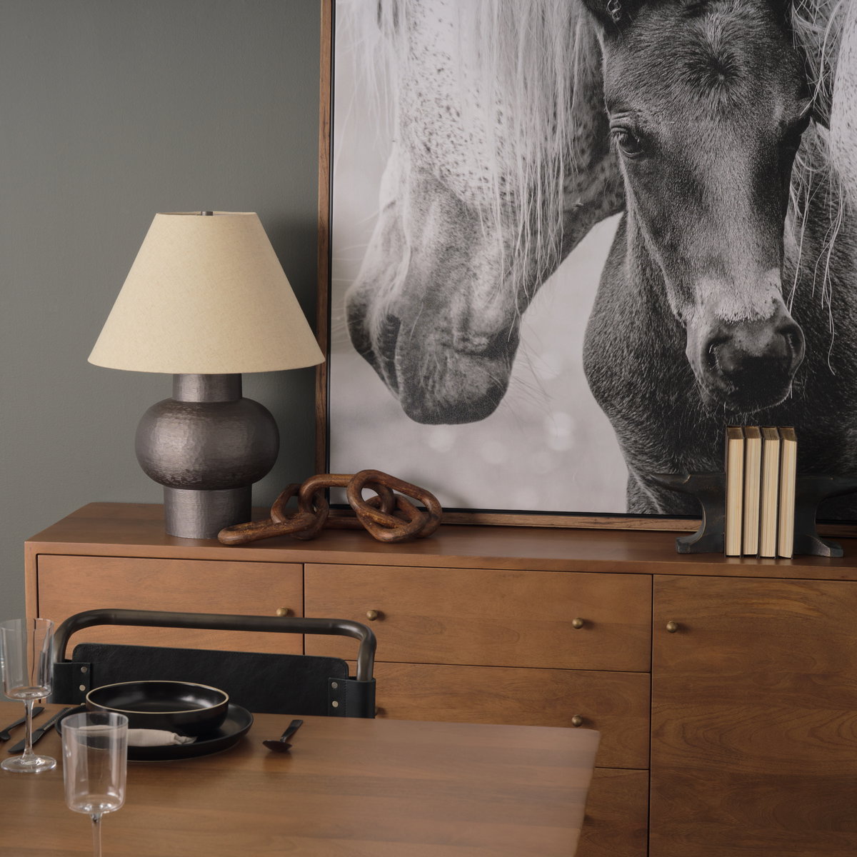 Salaah Black Brushed Metal with Beige Shade Table Lamp, by Mercana, 19.5" length x 19.5" width x 26" height View 2