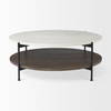 Larkin 42' Round Two-Tier White Marble Top and Solid Wood Shelf with Black Metal Frame Coffee Table, by Mercana, 43.5" length x 43.5" width x 16" height thumbnail 3