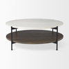 Larkin 42' Round Two-Tier White Marble Top and Solid Wood Shelf with Black Metal Frame Coffee Table, by Mercana, 43.5" length x 43.5" width x 16" height thumbnail 3