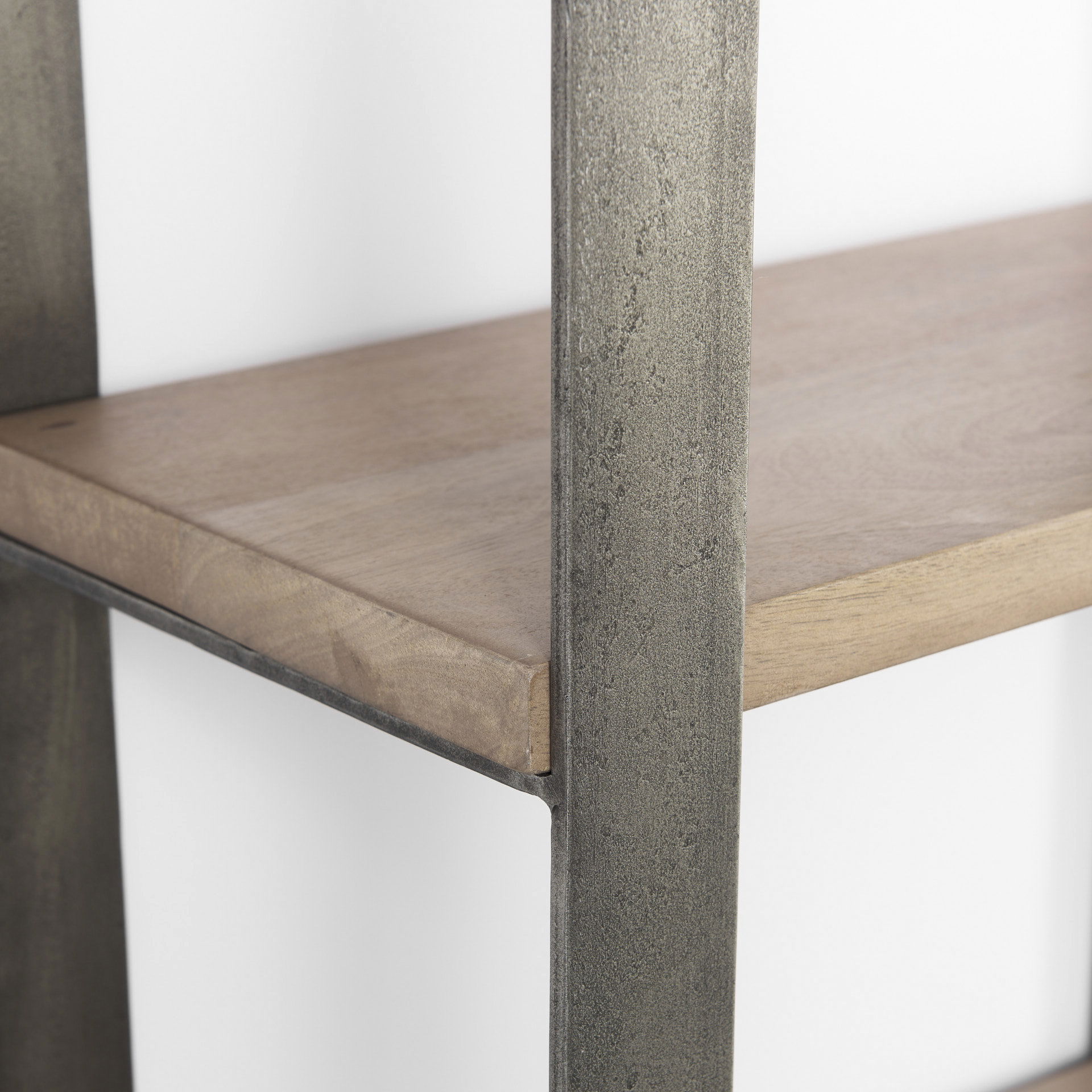 Taunton 80L x 10.5W x 90H Medium Brown Wood with Antique Nickel Metal Frame 6 Tier Shelving Unit, Shelving & Bookcase by Mercana, 80" length x 10.5" width x 90" height View 10