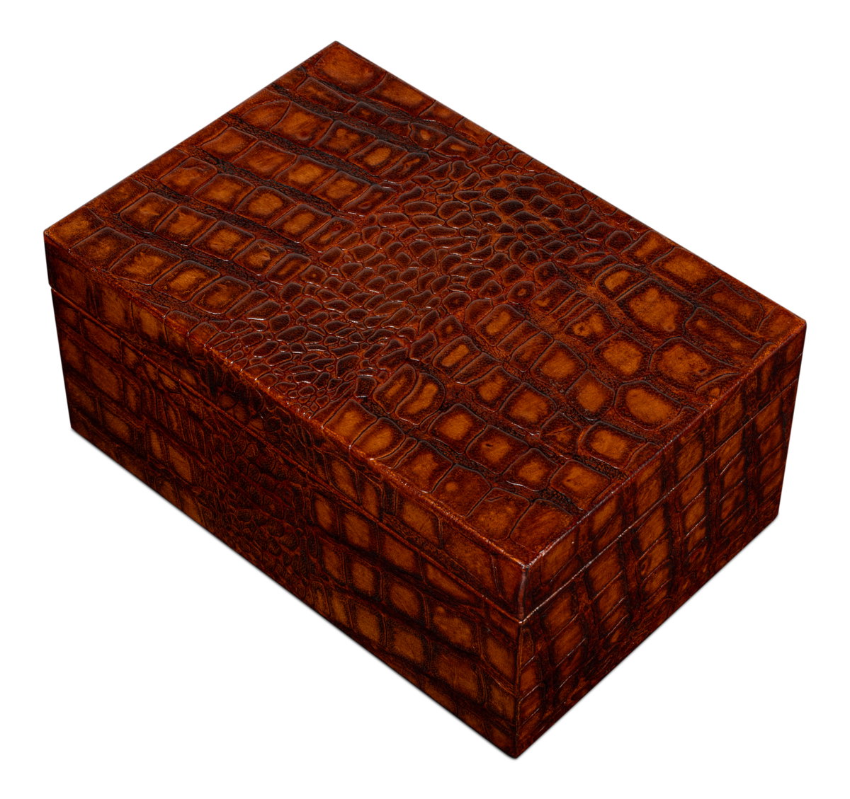 Norton Leather Tray  Croco Leather  Tan, by Sarreid, 1'6" length x 2' width x 2" height View 11