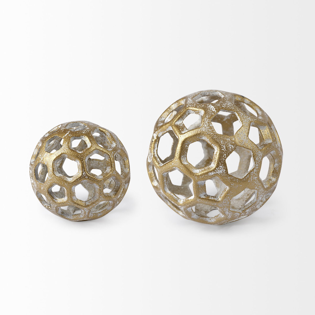 Moyer I (Small) 3L x 3W Gold Metal Hollow Decorative Orb, Decorative Object by Mercana, 3.35" length x 3.35" width x 3.35" height View 4