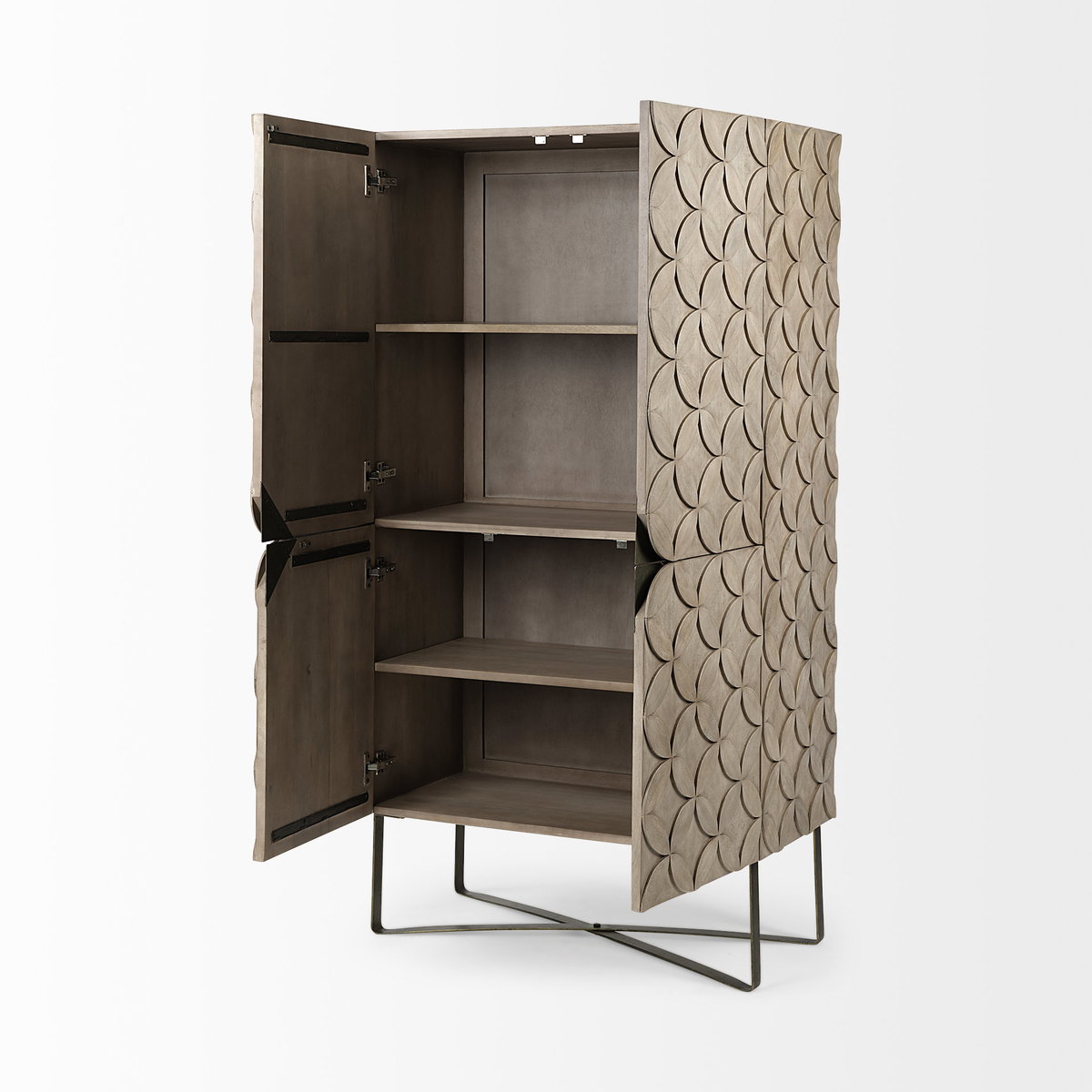 Excelsior II 68.1' H Light Brown Wood Gold Iron Base Storage Cabinet, Cabinets & Sideboard by Mercana, 36.22" length x 18.25" width x 66" height View 7