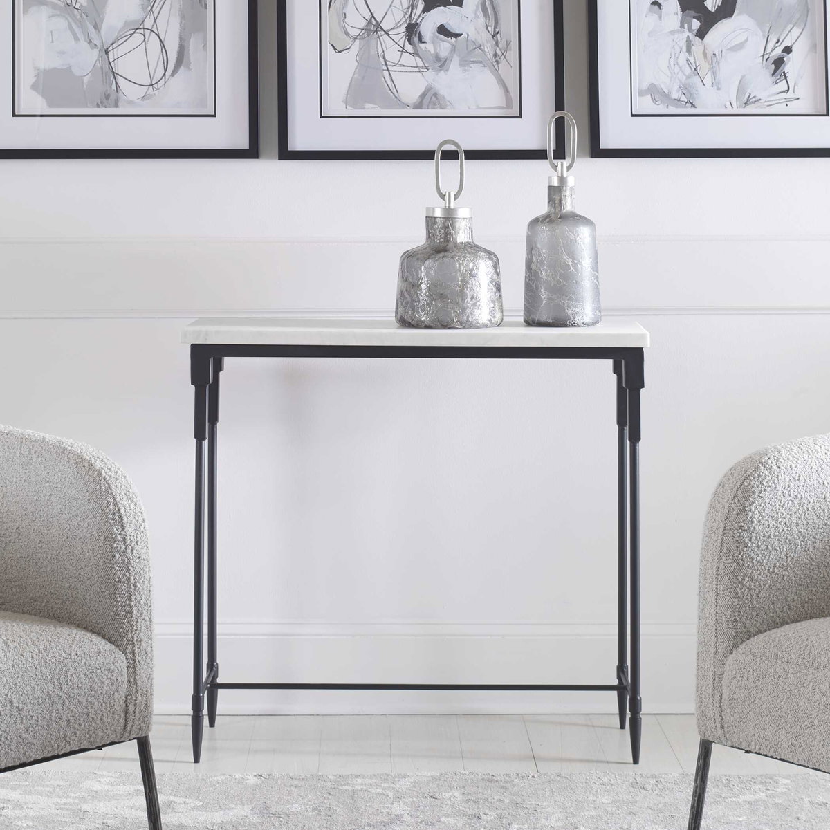 Bourges White Marble Console Table, by Uttermost, 36" width x 34" height x 12" depth View 5