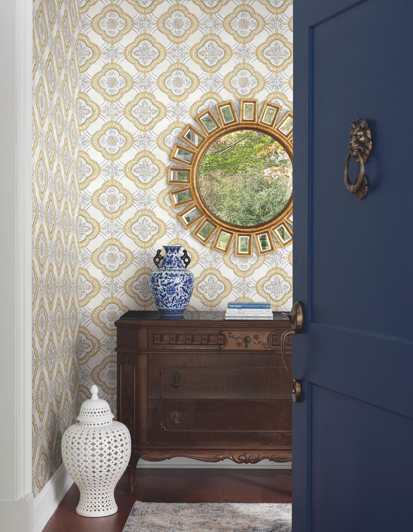 Garden Trellis Ochre Wallpaper large image 