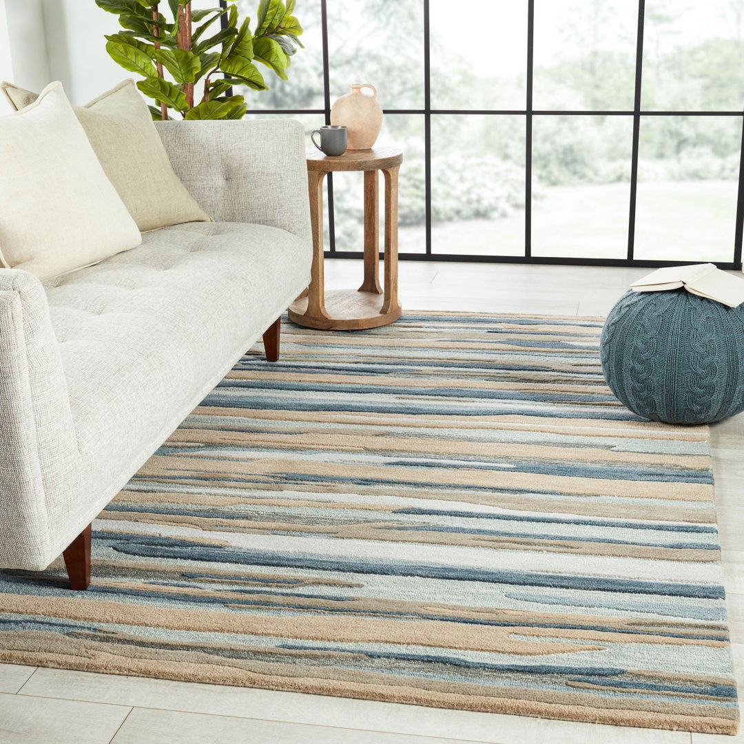 Fragment Abstract Handmade Tufted Wool Blue/Beige Area Rug large image 
