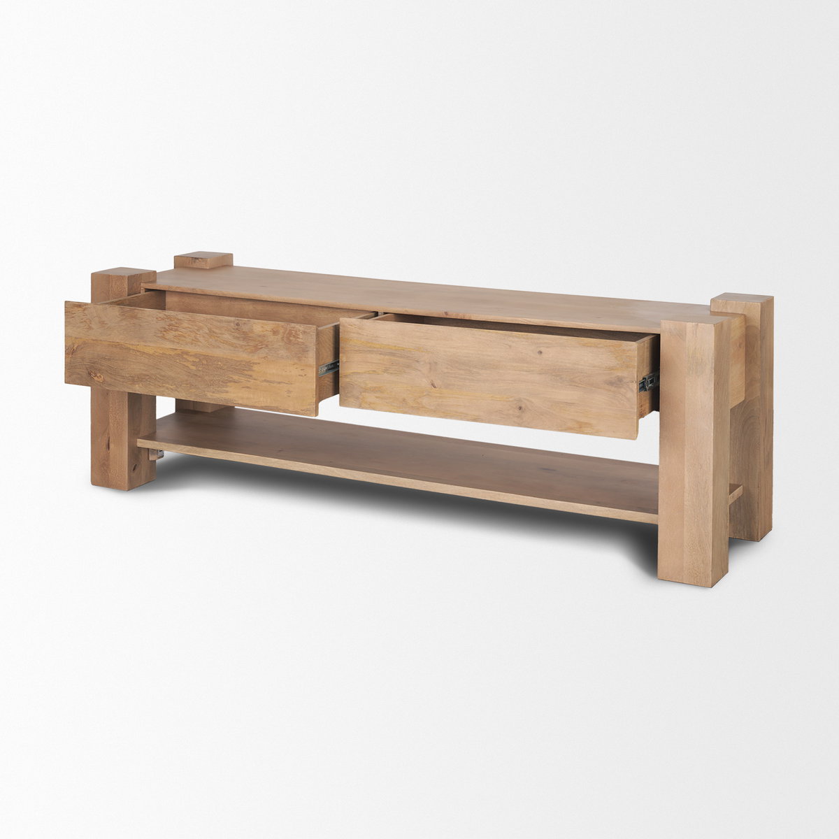 Beth Light Brown Wood Media Console, by Mercana, 70" length x 20" width x 23.75" height View 9