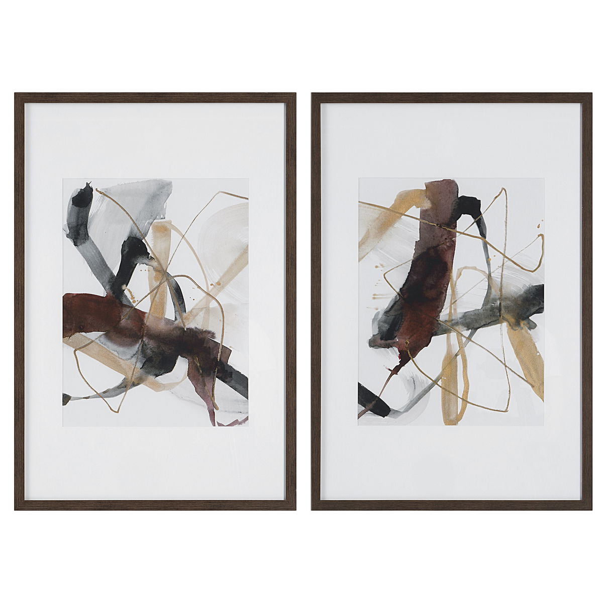 Burgundy Interjection Abstract Prints Set/2, Art by Uttermost, 26.5" width x 39.5" height x 2.12" depth View 1