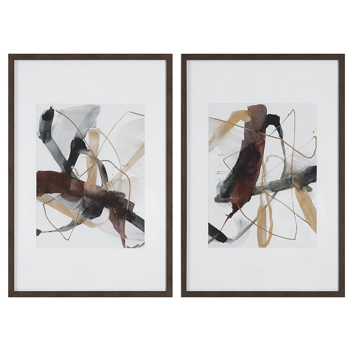 Burgundy Interjection Abstract Prints Set/2, Art by Uttermost, 26.5" width x 39.5" height x 2.12" depth View 1