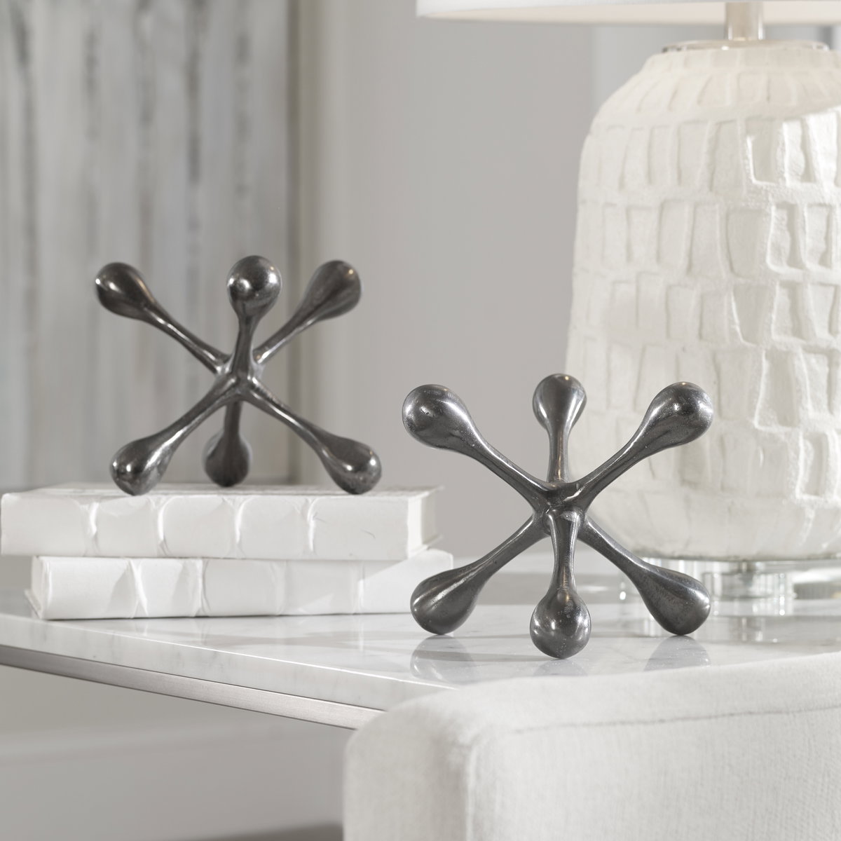 Harlan Black Nickel Objects Set/2, Figurines & Statue by Uttermost, 6.5" width x 5.5" height x 6.5" depth View 2