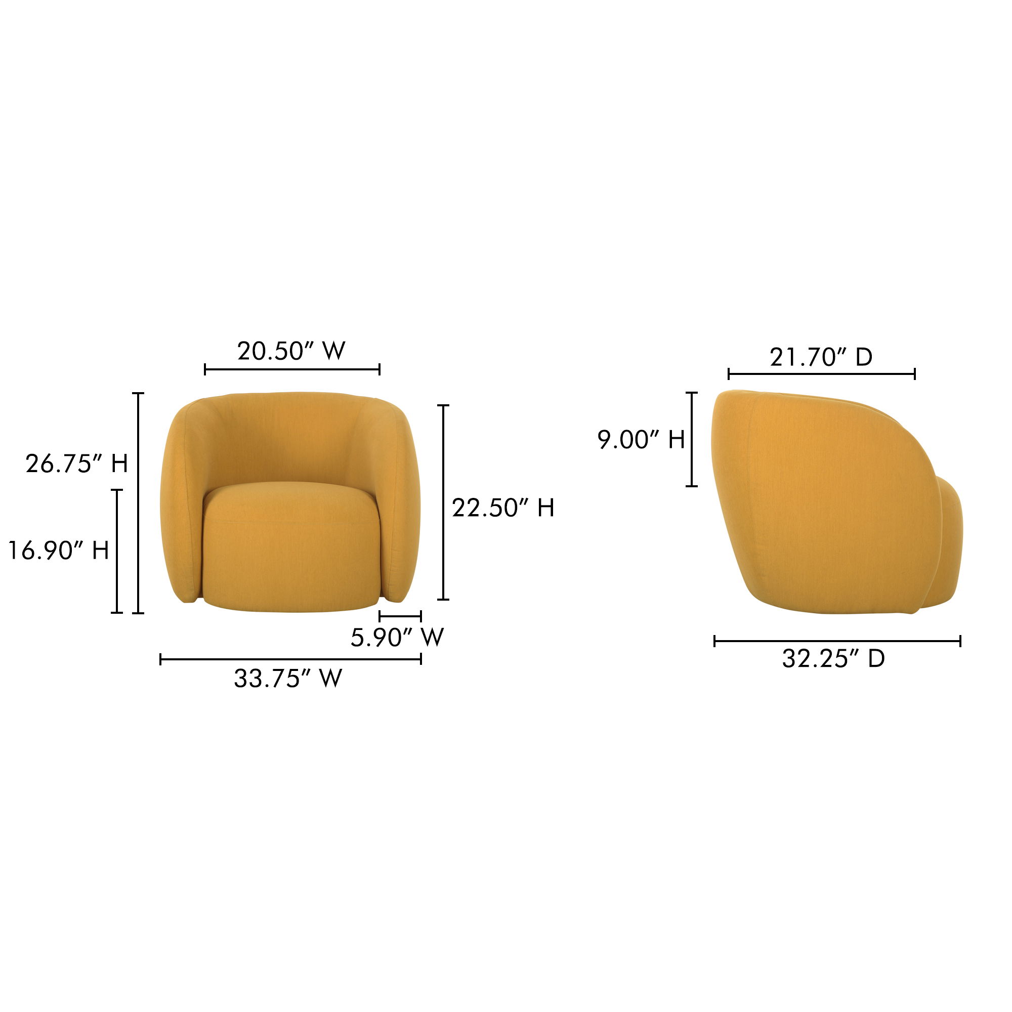 Rae Outdoor Accent Chair Deep Yellow, Outdoor Chair by Moe's Home, 2'8" width x 2'2" height x 2'5" depth View 9