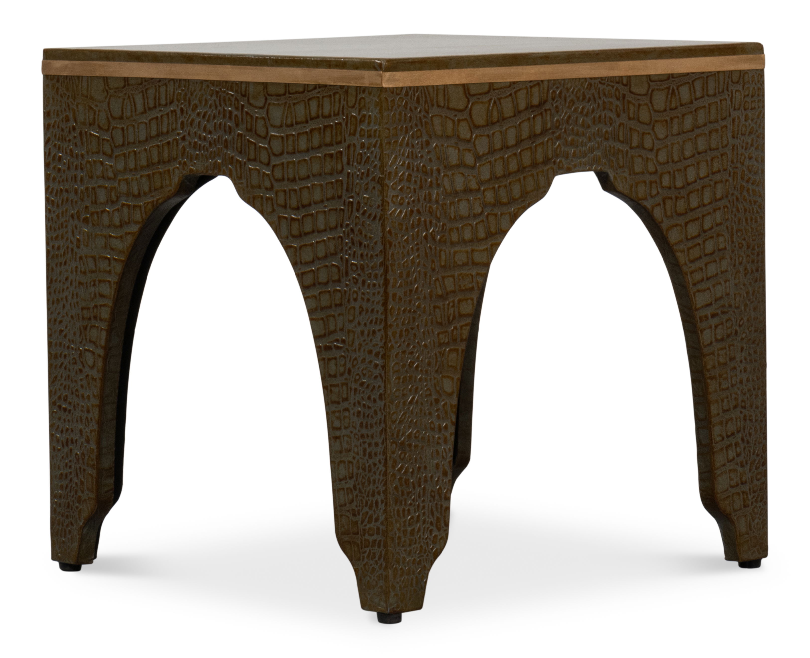Croco Embossed Leather Stool, Ant. Green, Seating by Sarreid, 18" length x 18" width x 19.5" height View 8