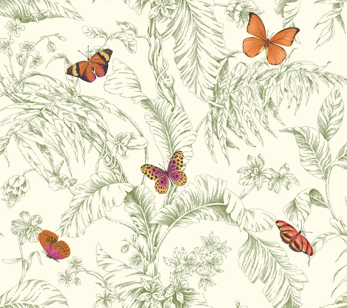 Papillon Green Wallpaper, by York Wall, 27' length x 2'3" width x 0.02" depth View 1