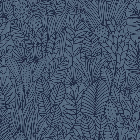 Tropical Leaves Sketch Navy Peel & Stick Wallpaper