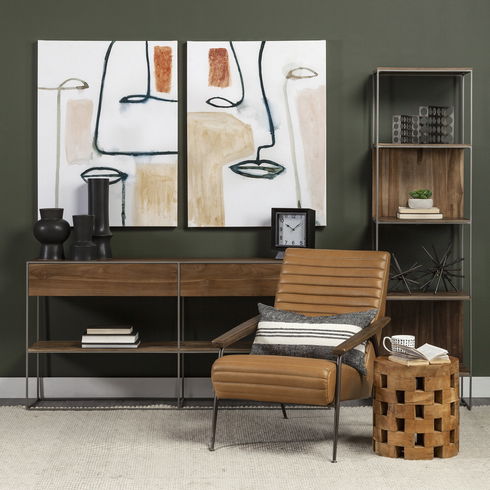 Morris II 19.75 x 15 x 72.5 Brown Wood and Silver Metal Frame 4 Shelf Shelving Unit