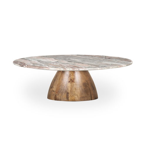 Allyson Round Medium Brown with Pink Marble Pedestal Coffee Table