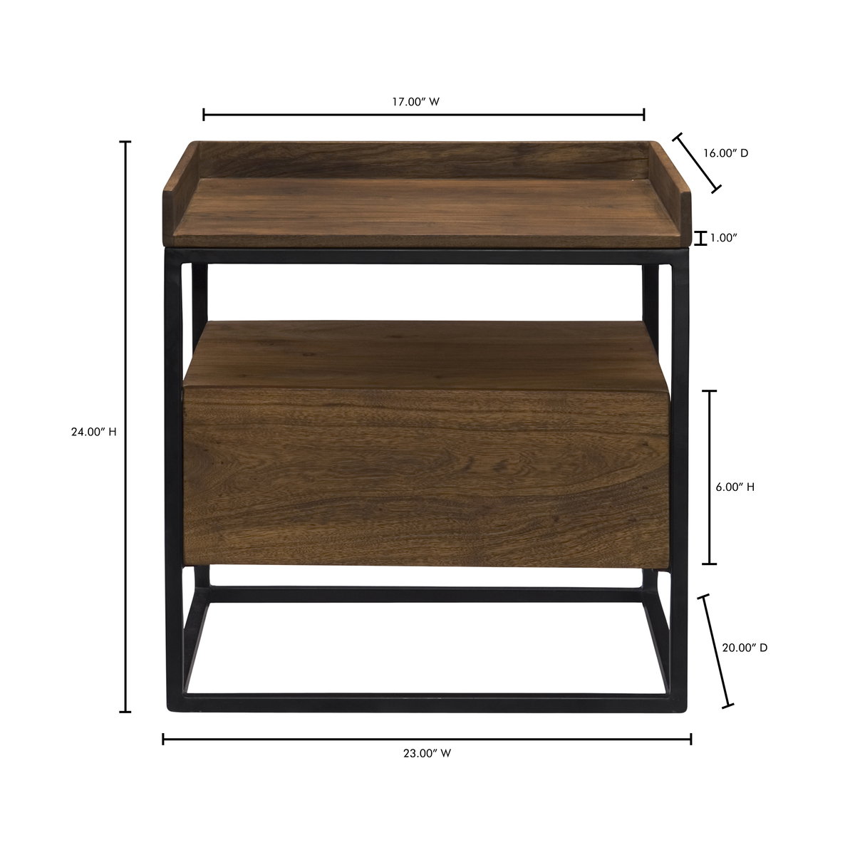 Vancouver Side Table Light Brown, Side & End Table by Moe's Home, 23" width x 24.75" height x 20" depth View 5