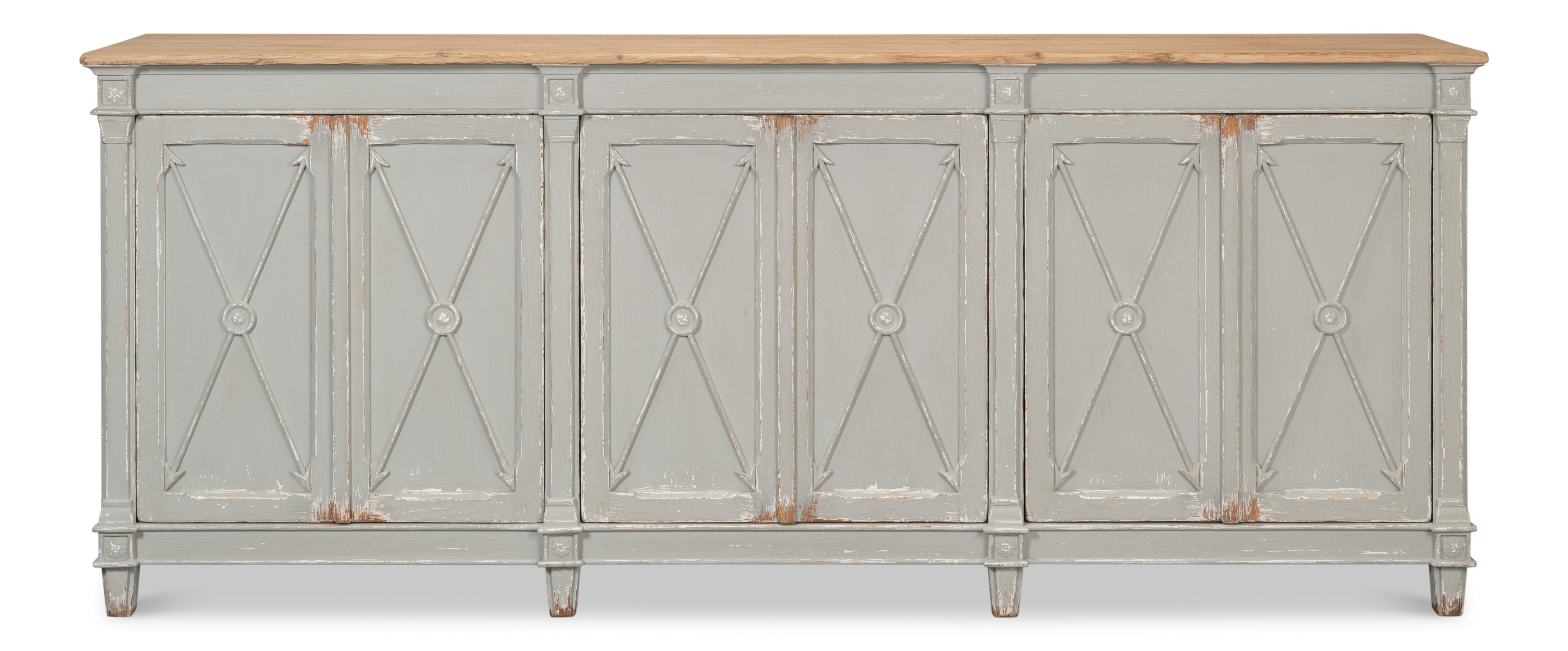 Marksman Sideboard,Antique Muted Grey, Cabinets & Sideboard by Sarreid, 96" length x 20" width x 39" height View 2